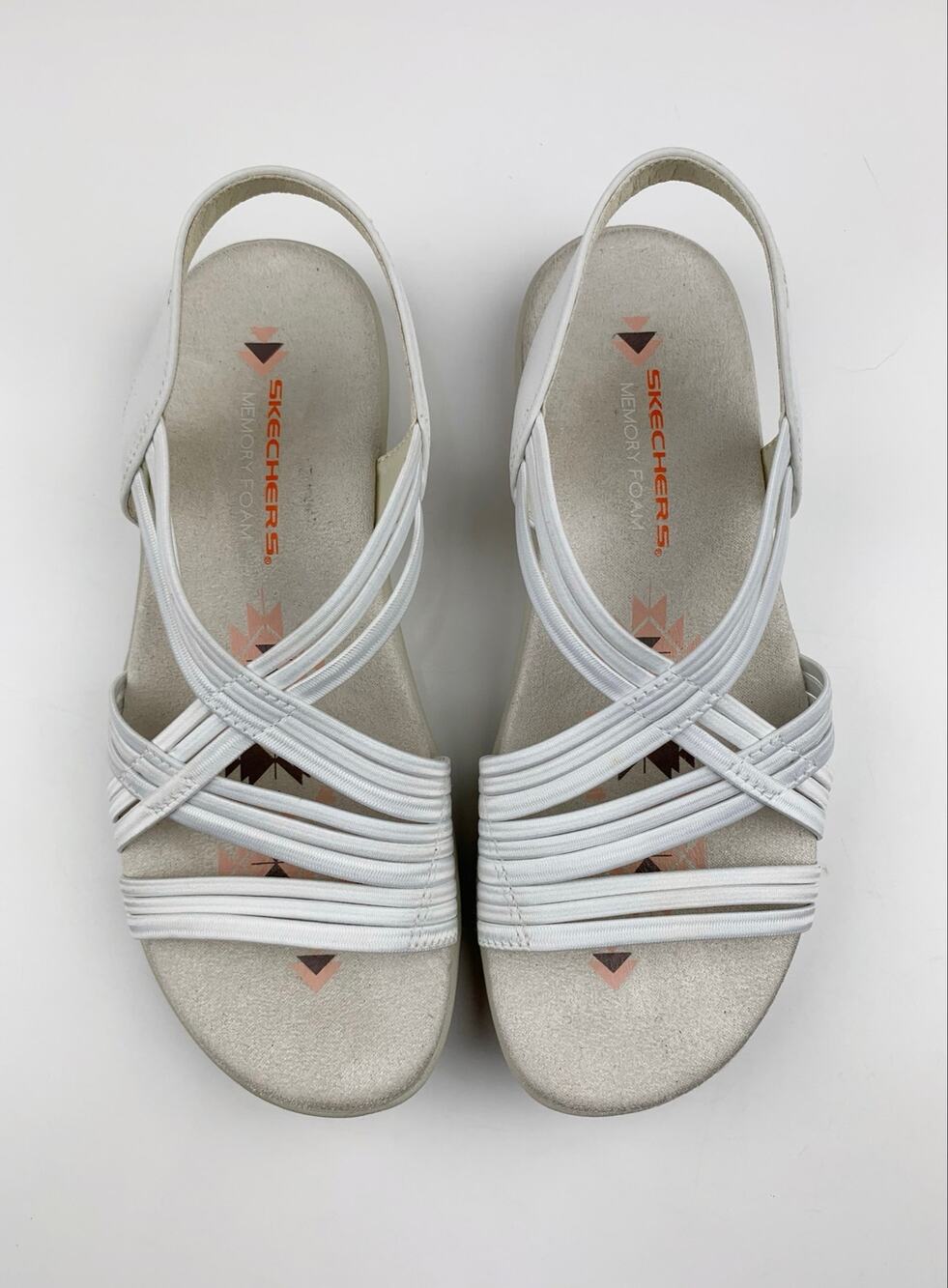 Skechers Reggae Slim Simply Stretch Sandals White Comfort Casual Women's 7